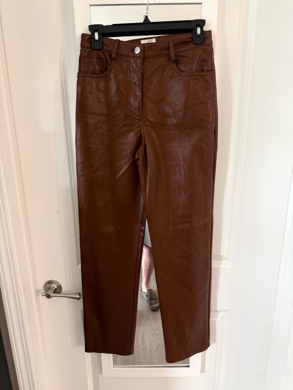 Wilfred Faux Leather Pants Brown Straight Leg High Rise Size 4 - Picture 2 of 5